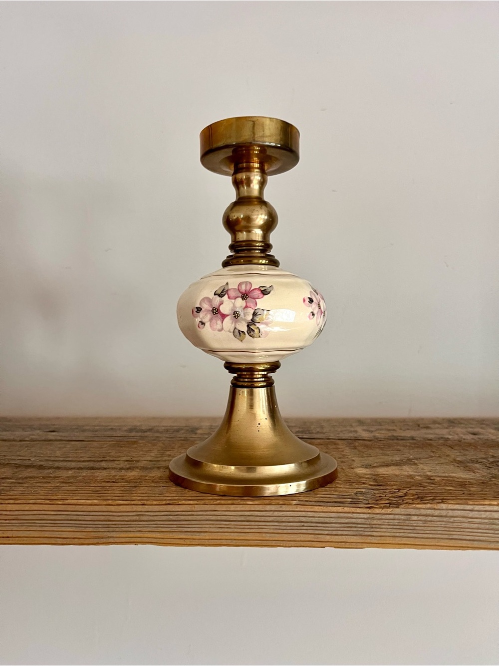 Brass and porcelain candlestick